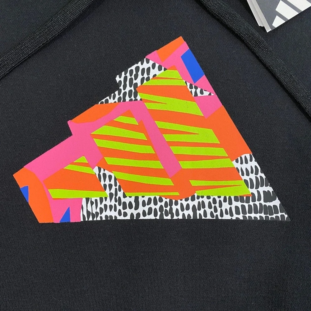 Adidas Abstract Trefoil Logo Hoodie Womens S Black Geometric Fleece Pullover